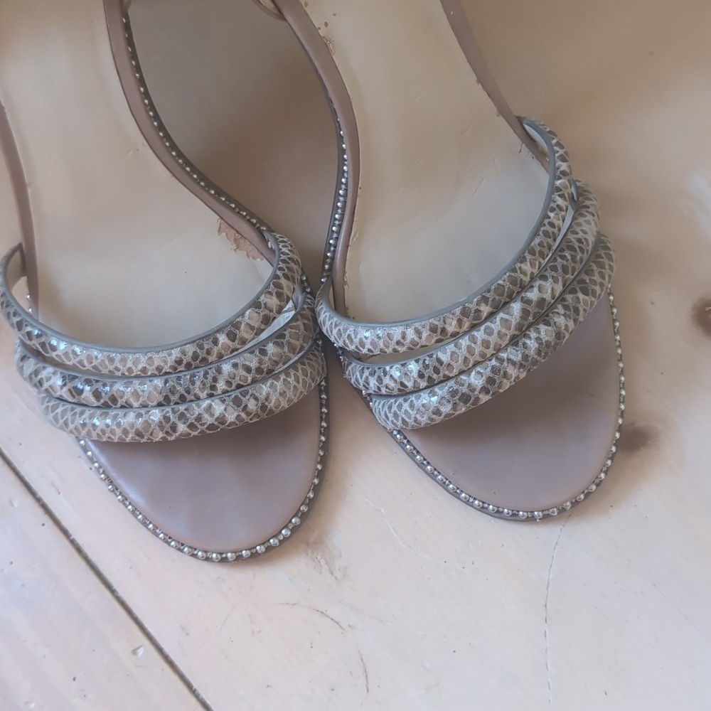Coach Taupe and Silver Women's Snake Skin Strappy Heels - Picture 13 of 16